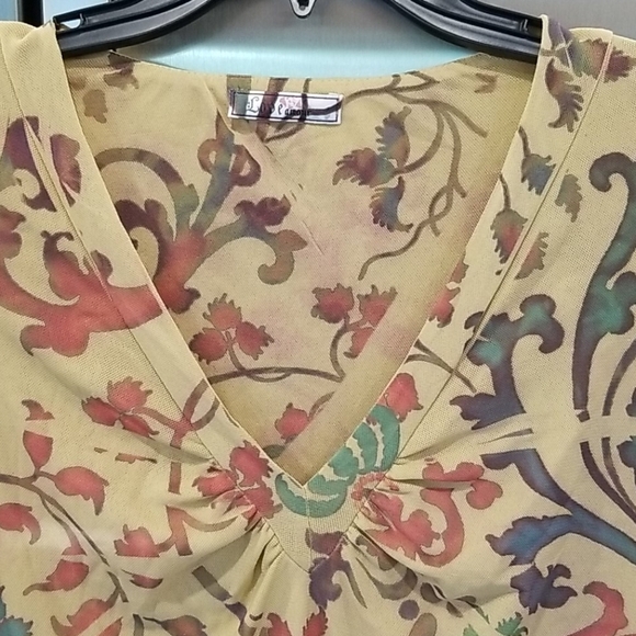 💕LOVE AMOUR💕 Mesh 3/4 Length Print Vneck Top - Picture 3 of 6